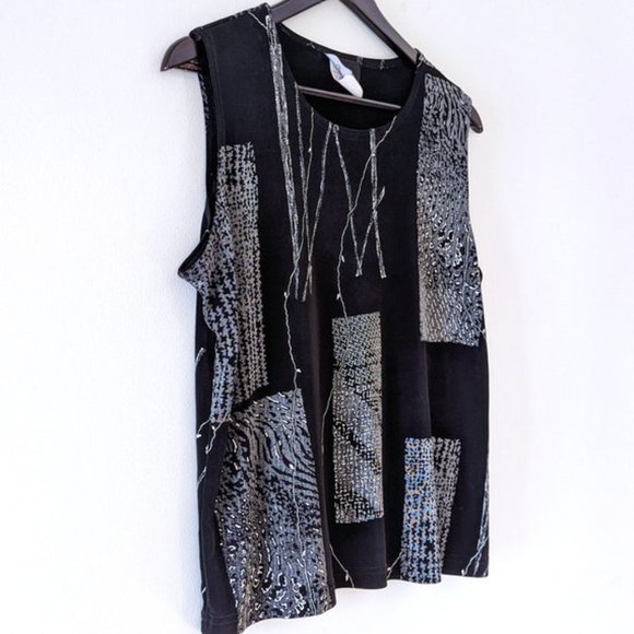 VINTAGE 90s Abstract Print Tank Top Grunge Goth Retro Sleeveless Black & White - Picture 7 of 8